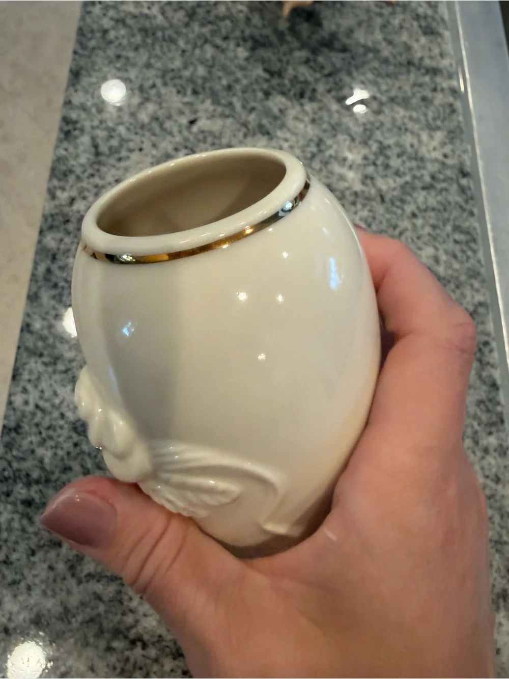 Cream Floral Relief Ceramic Vase with Gold Trim Lenox